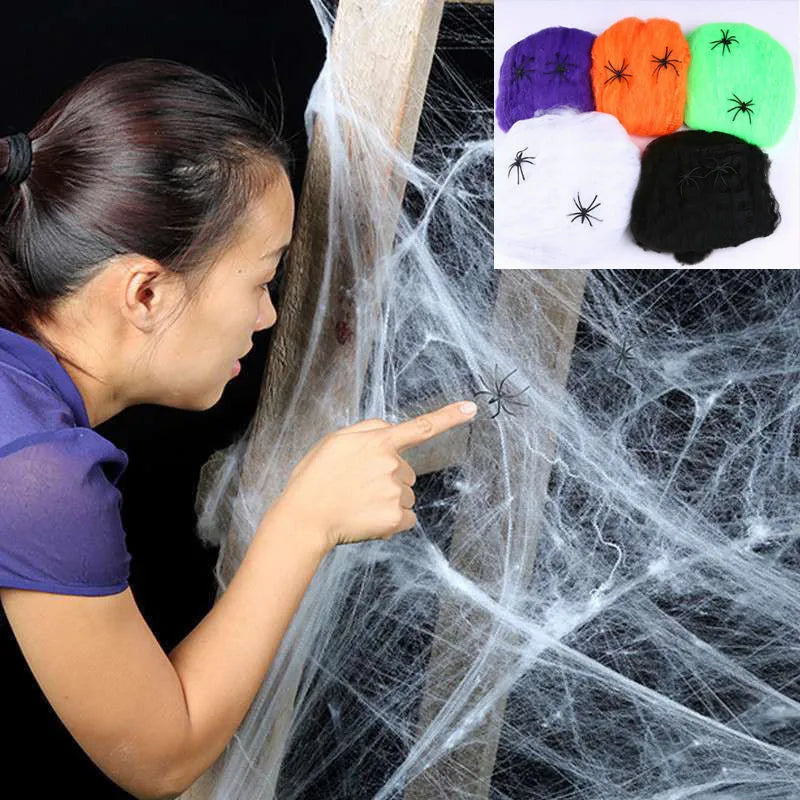 Halloween Decorations Artificial Spider Web Stretchy Cobweb Scary Party Halloween Decoration for Bar Haunted House Scene Props