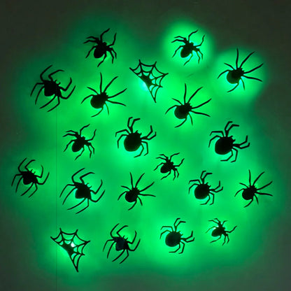 LED Bats Spider Decor - Glow-in-the-Dark 3D Wall Stickers with Green Lights for Indoor/Outdoor Halloween Party Scares