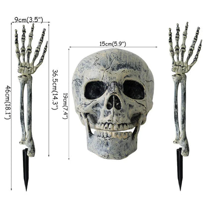 Realistic Skeleton Stakes Halloween Realistic Skull Skeleton Head Human Hand Arms for Halloween Party Home Garden Lawn Decor