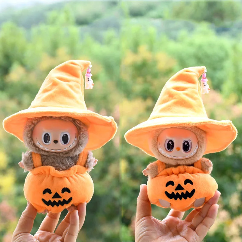 17cm Labubu Clothes Blind Box Universal Sitting Standing Plush Doll Accessories Labubu Designer Clothes Pumpkin costume set