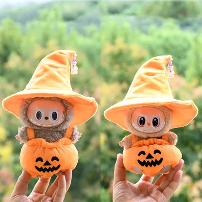 17cm Labubu Clothes Blind Box Universal Sitting Standing Plush Doll Accessories Labubu Designer Clothes Pumpkin costume set